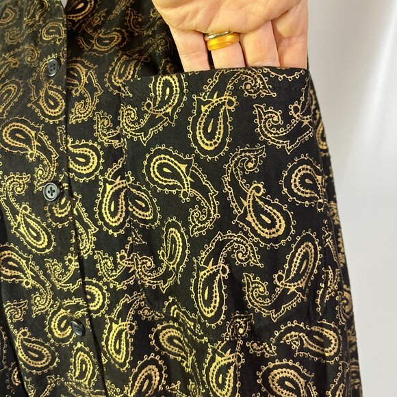 Vintage Alicia Herrerra Size 6 Button-Front Black Gold Paisley Shirt Nubuck - Picture 5 of 11